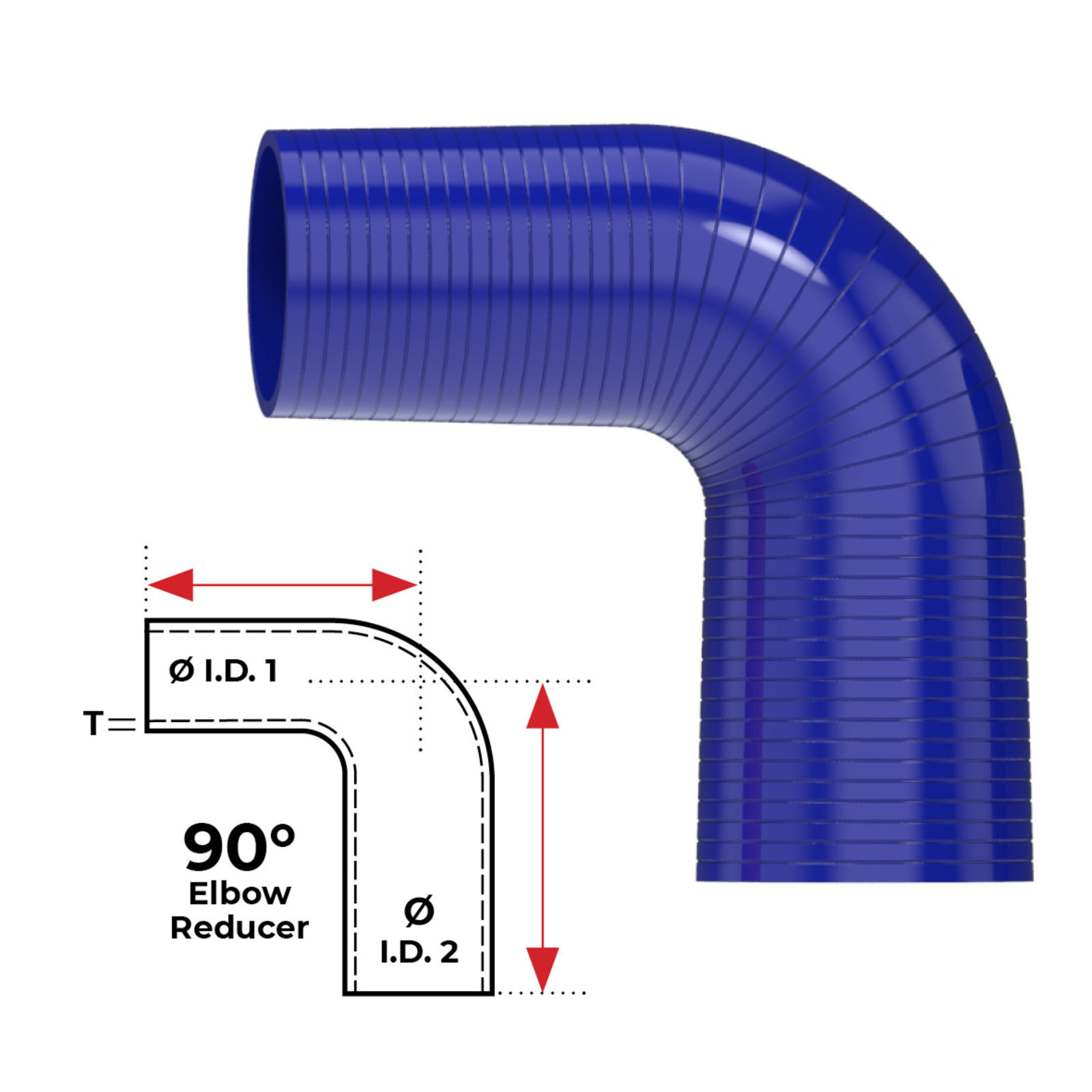 Redback Silicone Hose 3 In 4 Out 90 Bend Reducer Blue REDBACK   HSB090075100 