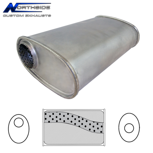 Redback Muffler 8" x 4" Oval, 16" Long, 2" Offset/Centre, Megaflow (No Spigots)