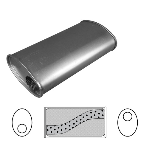 Redback Muffler 8" x 4" Wide - Oval, 14" Long, 2 1/2" Offset/Offset, Megaflow (No Spigots)