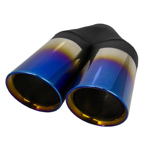 Y-Piece Dual 3" Titanium Blue Exhaust Tip Angle Cut Inline 