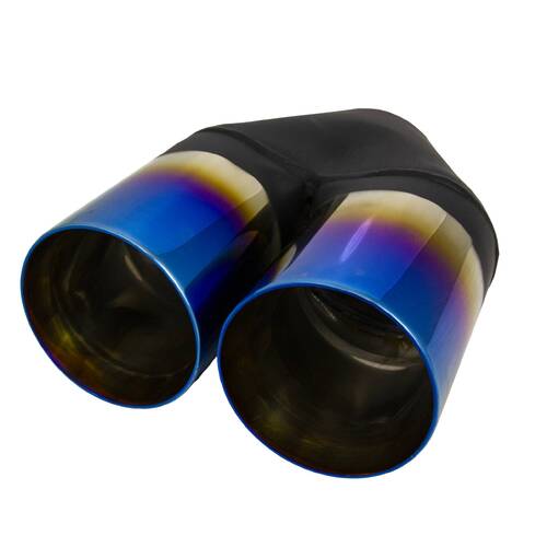 Y-Piece 3.5" Exhaust Tip - Titanium Blue Finish Double Wall Inline 