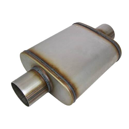 3" Low Profile Performance Muffler ( 10" Long, 9" x 4" Oval, Centre / Centre ) 409 Stainless